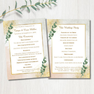 Programme de mariage élégant vert et or
