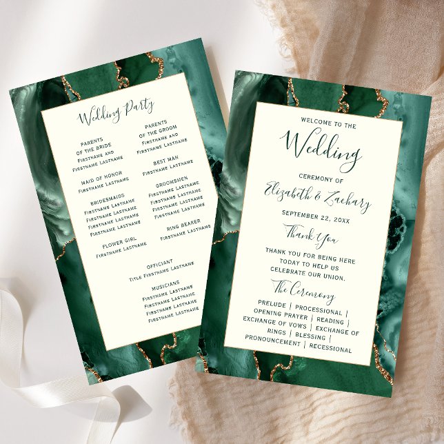 Programme de mariage en agate vert émeraude et ivo (Créateur téléchargé)