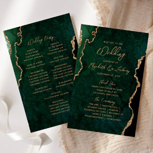 Programme de mariage en agate verte émeraude et or