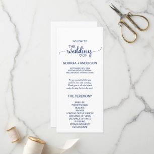 Programme de mariage en calligraphie simple bleu m
