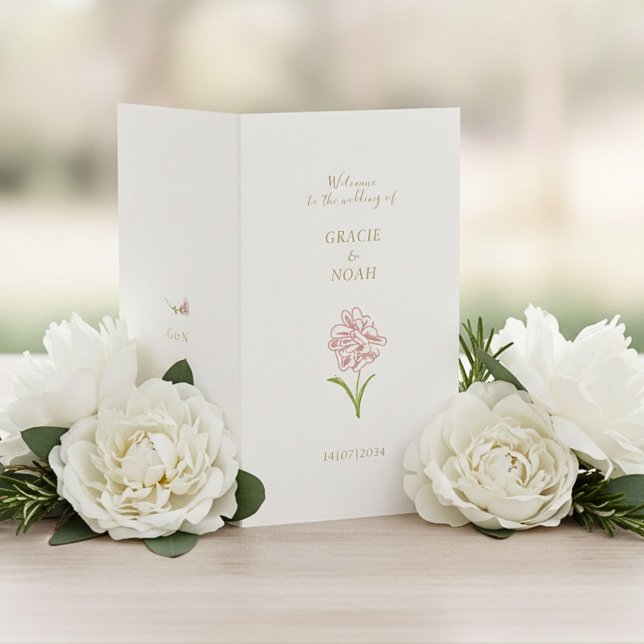 Programme de mariage en carte pliée en rose floral (Créateur téléchargé)