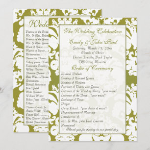 Programme de mariage en damas vert olive