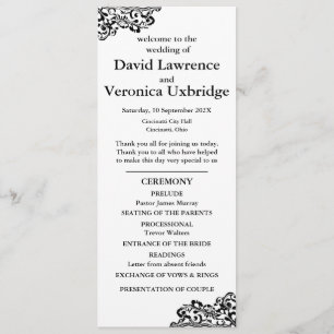 Programme de mariage en dentelle noire et blanche