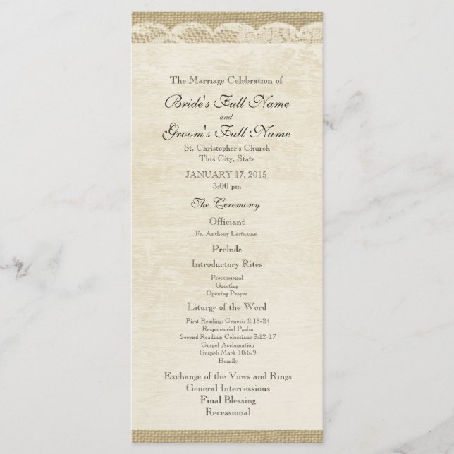 Programme de mariage en dentelle vintage (Devant)