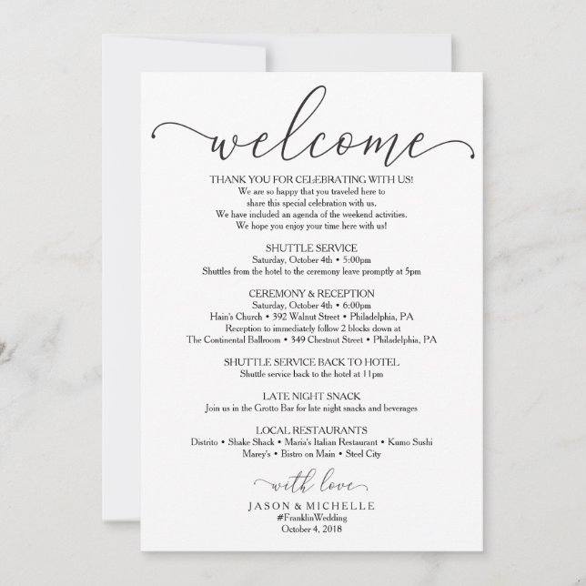 Programme de mariage en écriture royale - Bienvenu (Devant)