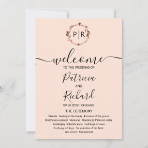 Programme de mariage en feuille d'or rose pêche à