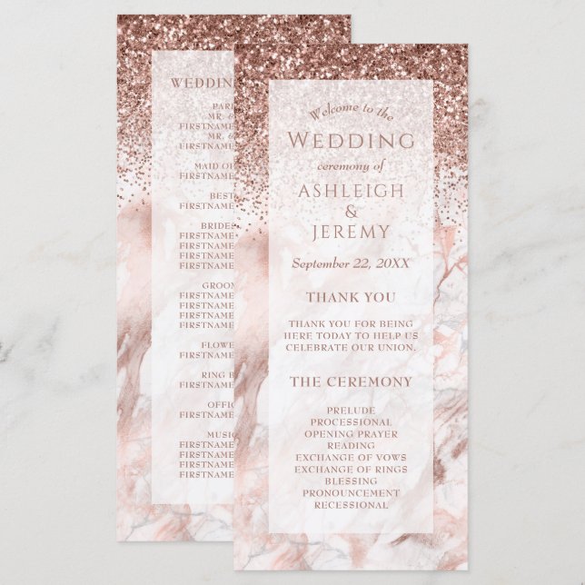 Programme de mariage en marbre avec faux strass ro (Devant / Derrière)