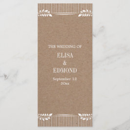 Programme de mariage en papier Kraft avec des feui