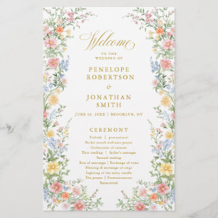 Programme de mariage en pastel doux orné de doré d