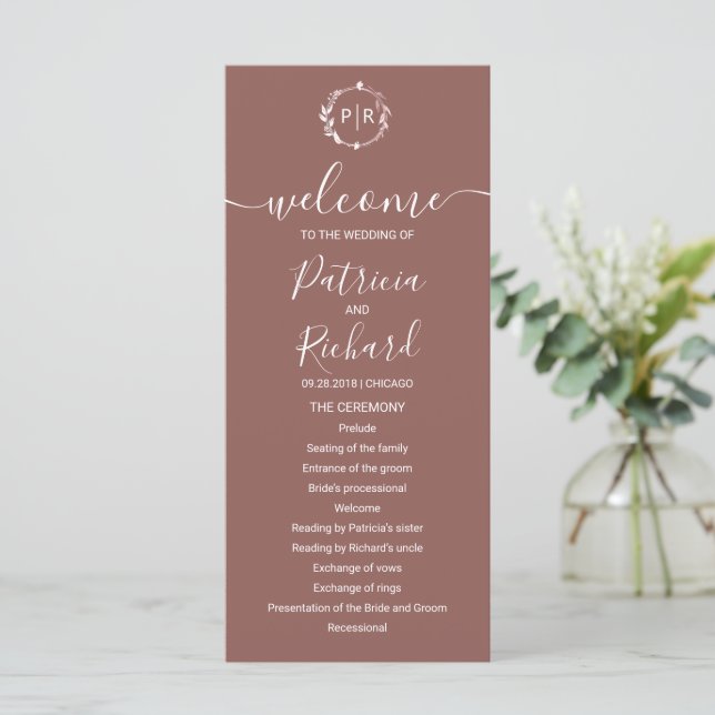 Programme de mariage en terre cuite Monogramme (Debout devant)