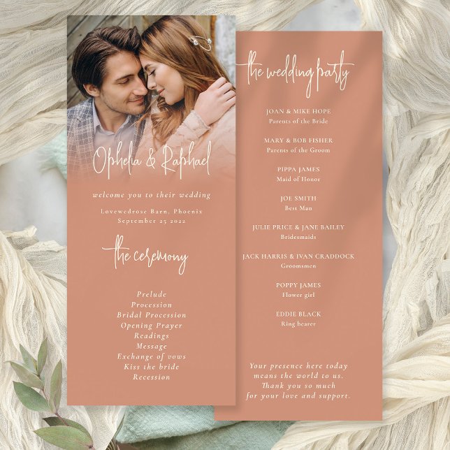 Programme de mariage en terre cuite superposé phot (Front and back view)