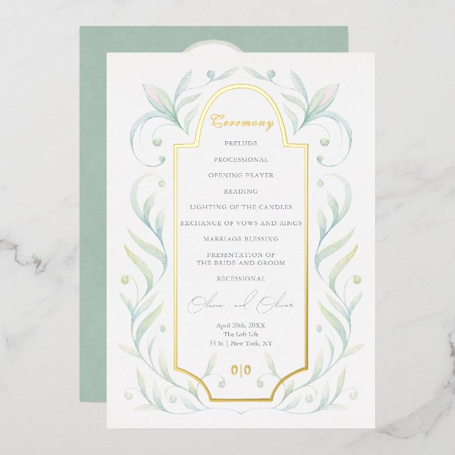 Programme de mariage Feuille vert (Recto/Verso)
