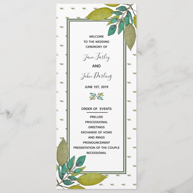 Programme de mariage Feuille vert (Devant)