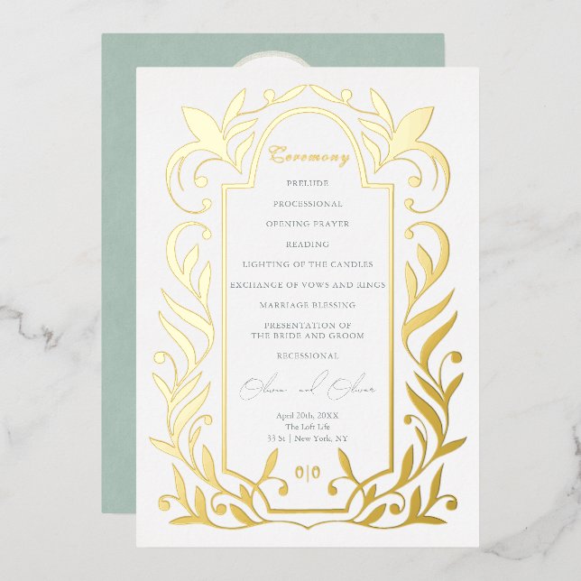 Programme de mariage Feuille vert (Recto/Verso)