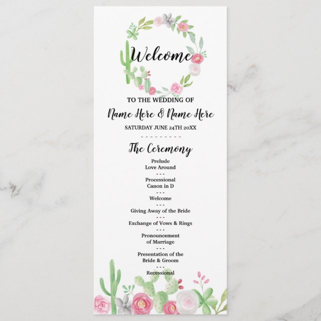 Programme de mariage Fleur de Cactus Fiesta Cactus (Devant)