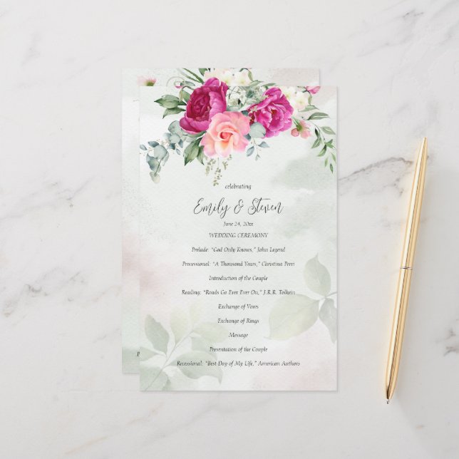 Programme de mariage fleur de eucalyptus verte mag (Devant/Arrière en situation)