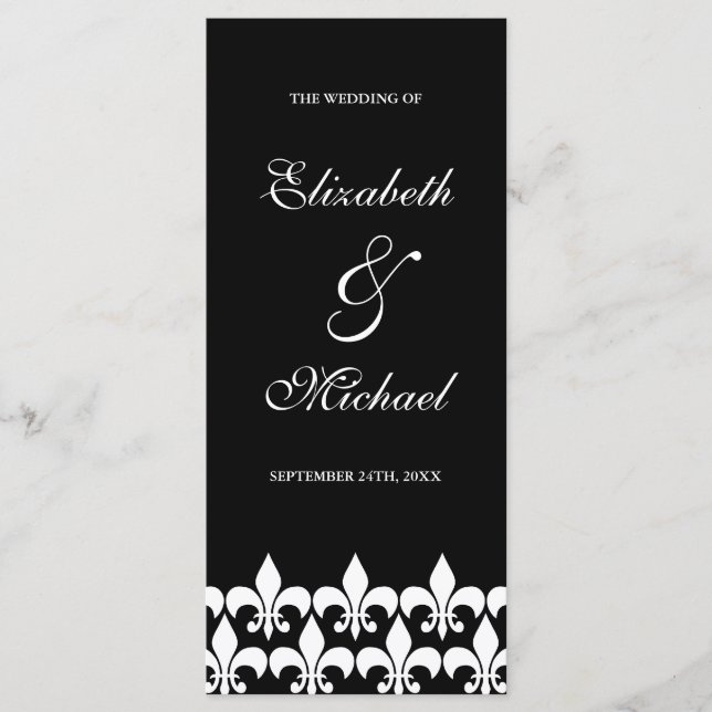 Programme de mariage Fleur de Lis Noir et Blanc (Devant)