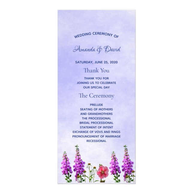 Programme de mariage fleur sauvage violet bleu (Devant)