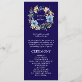 Programme de mariage Fleurs Bleu Marine et Or
