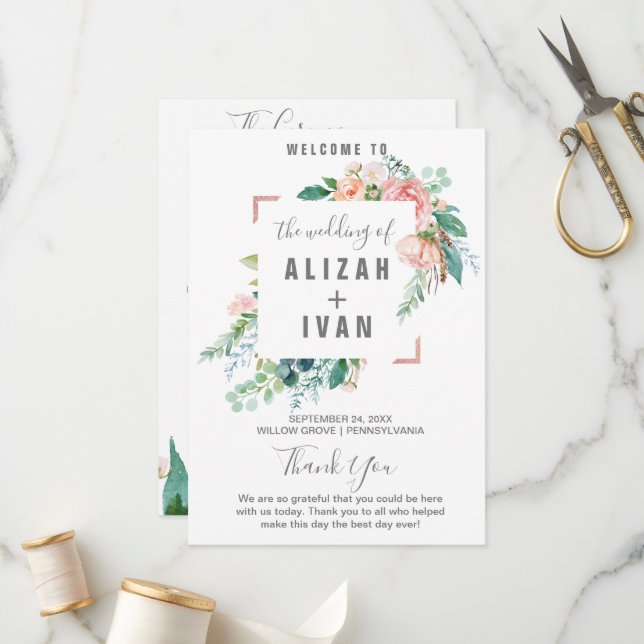 Programme de mariage Fleurs de pivoines romantique (Devant/Arrière en situation)