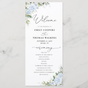 Programme de mariage floral à l'hortensia bleu