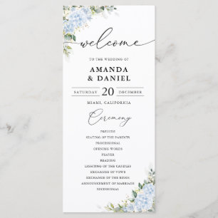 Programme de mariage floral à l'hortensia bleu