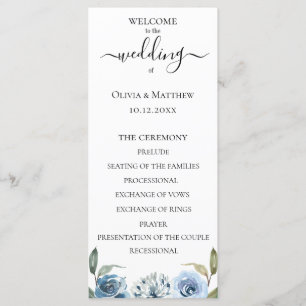 Programme de mariage floral aquarelle bleu poussié