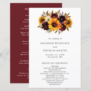 Programme de mariage floral automnal tournesol rus