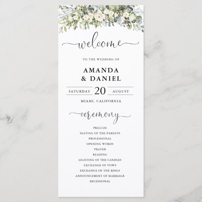 Programme de mariage floral blanc (Devant)