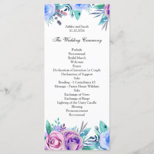 Programme de mariage floral bleu. Carte de cérémon