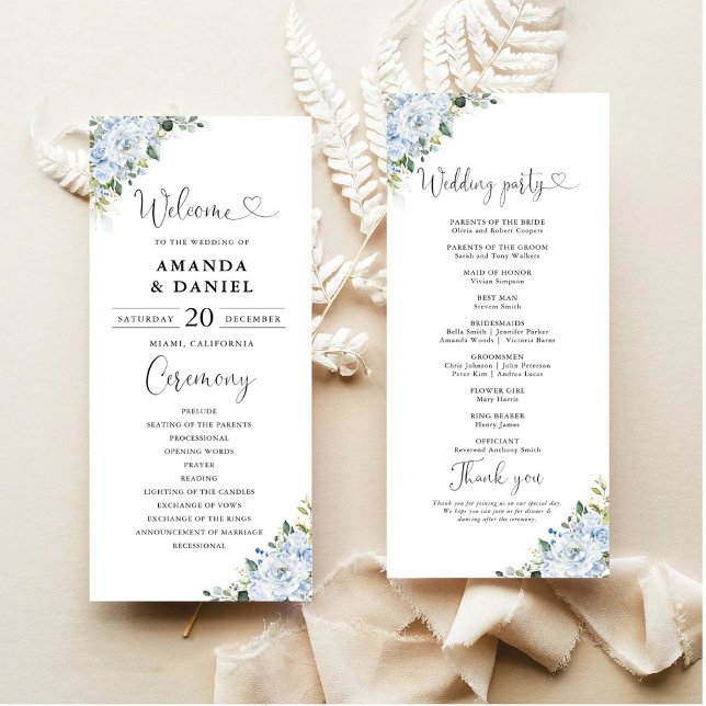 Programme de mariage floral bleu clair romantique (Créateur téléchargé)