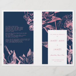 Programme de mariage floral bleu de la Marine rose