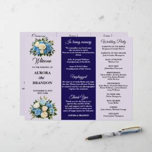 Programme de mariage floral bleu et blanc personna