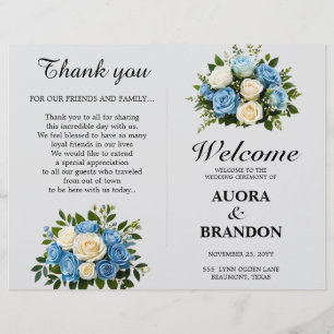 Programme de mariage floral bleu et blanc rustique