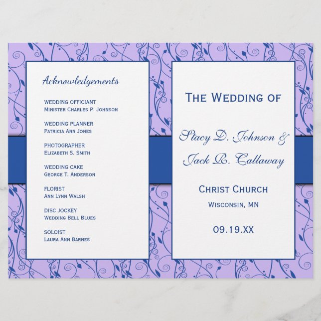 Programme de mariage floral bleu et Lilac (Devant)