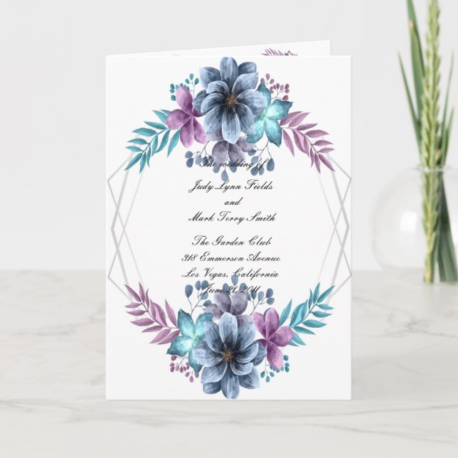 Programme de mariage floral bleu et violet (Devant)