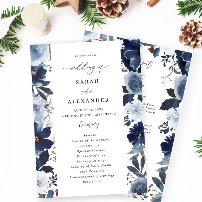 Programme de mariage floral Blue & Navy (Créateur téléchargé)