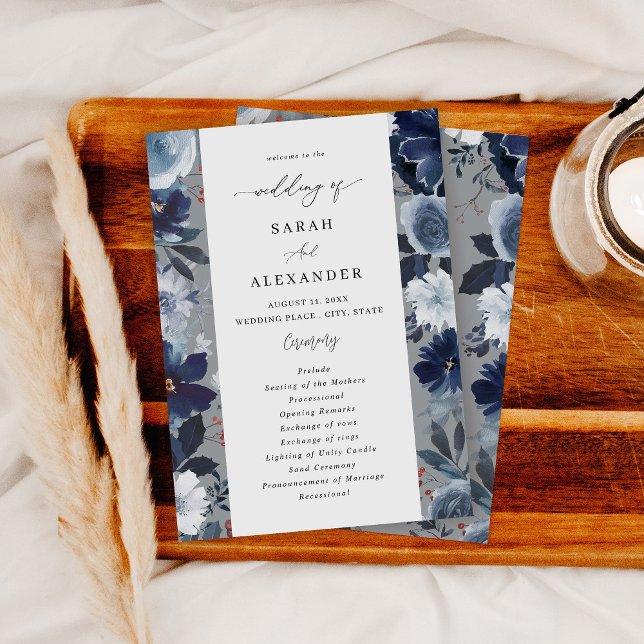 Programme de mariage floral Blue & Navy - Grey 2 (Créateur téléchargé)