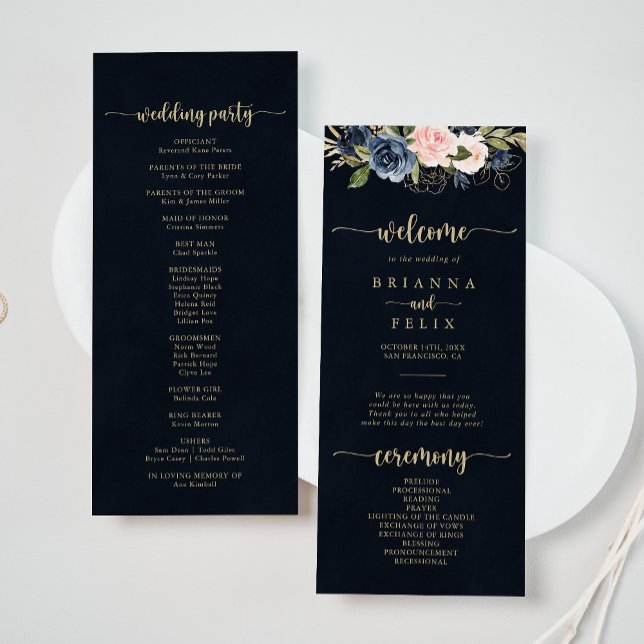 Programme de mariage floral Blush de la Marine (Créateur téléchargé)