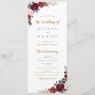 Programme de mariage floral boho d'aquarelle bourg