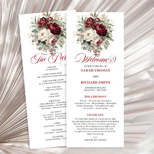 Programme de mariage floral bordeaux rose luxueux