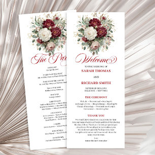 Programme de mariage floral bordeaux rouge profond