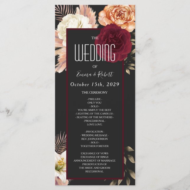 Programme de mariage floral Bourgogne (Devant)