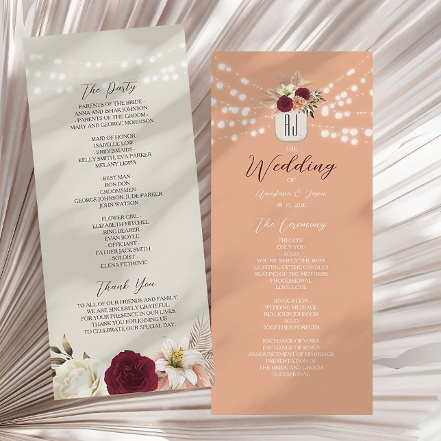 Programme de mariage floral burgundy rustique (Créateur téléchargé)