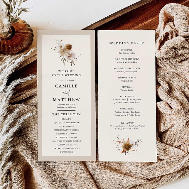 Programme de mariage floral d'automne (Elegant minimal wildflower wedding program)