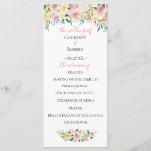 Programme de mariage floral d'été pastel