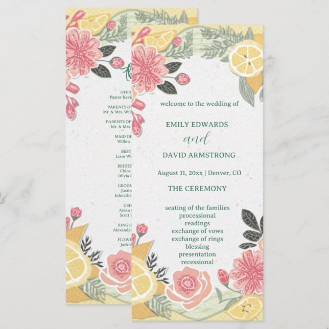 Programme de mariage floral élégant moderne simple (Devant / Derrière)