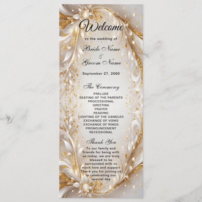 Programme de mariage floral en or blanc (Devant)