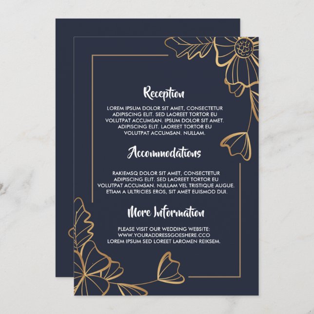 Programme de mariage floral en or et Navy (Devant / Derrière)