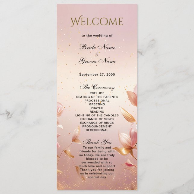 Programme de mariage floral Feuille rose (Devant)